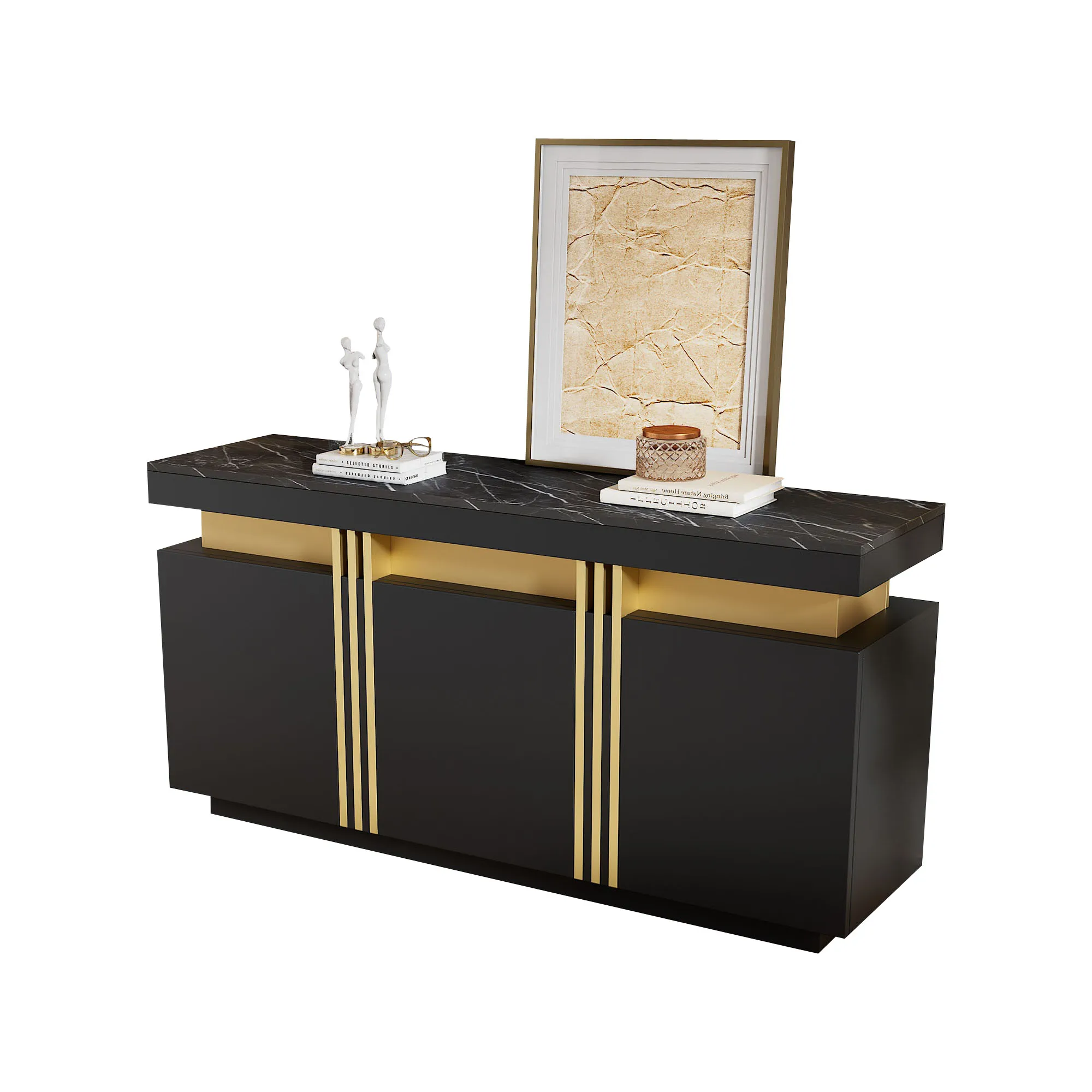 Modernes schwarzes Sideboard, 3 Türen, Esszimmerschrank mit verstellbaren Trennwänden, perfekt für Küche, Wohnzimmer. – Detail 9