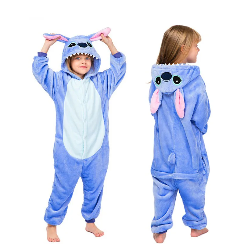 Kids Kigurumi Stitch Unicorn Onesies Girls Animal Pajamas Boys Flannel Pijamas Winter Sleepwear Cartoon Sleeping Wear Jumpsuit