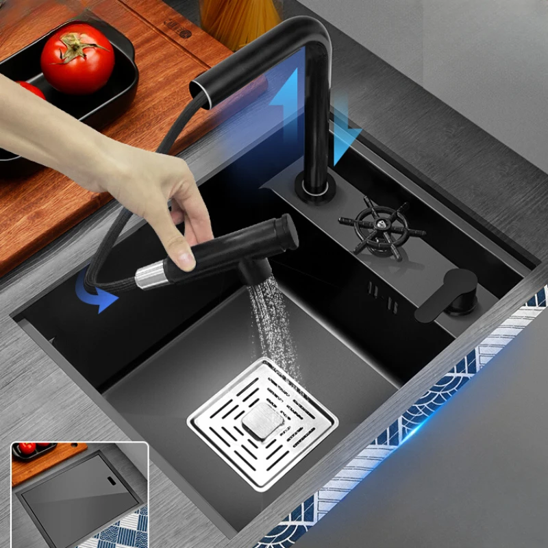 

Invisible sink, kitchen small single slot, nano 304 stainless steel bar counter, western kitchen island mini vegetable washing