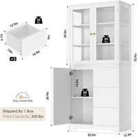 71" Large Bookcase with Glass Display Cabinet and 3 Tier Wide Book Shelves, Tall Bookshelf with 3 Storage Drawers,China Cabinet 2