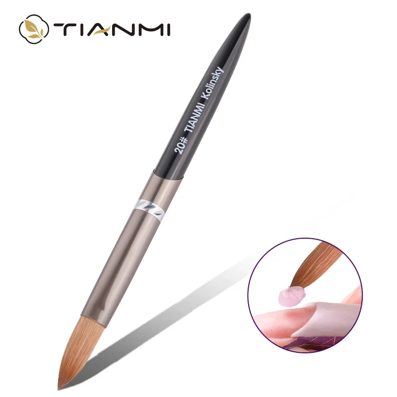 TIANMI Kolinsky Acrílico Nail Brush Round Black UV Gel Polonês Nail Art Brush Extensão Builder Caneta Desenho Escovas Tamanho 8-24