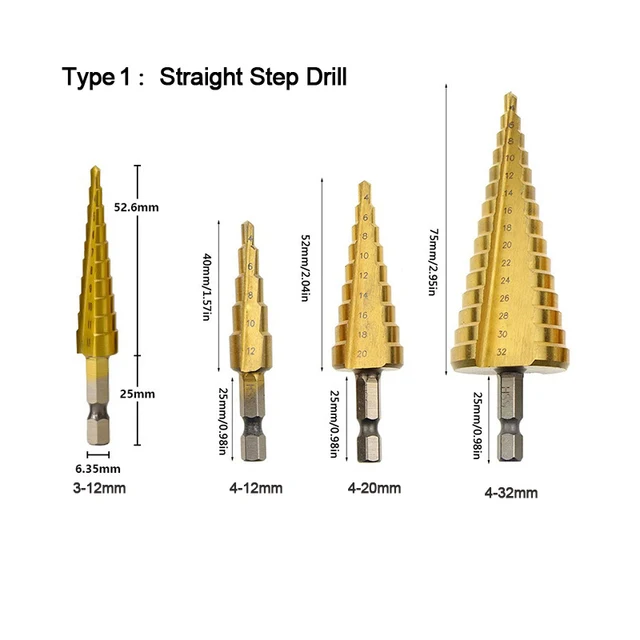 HSS Titanium-Coated Spiral Groove Step Drill Bit Or Straight Grooved Drill Bits 3-12 4-12 4-20 4-32 For Wood Metal Hole Cutter 5