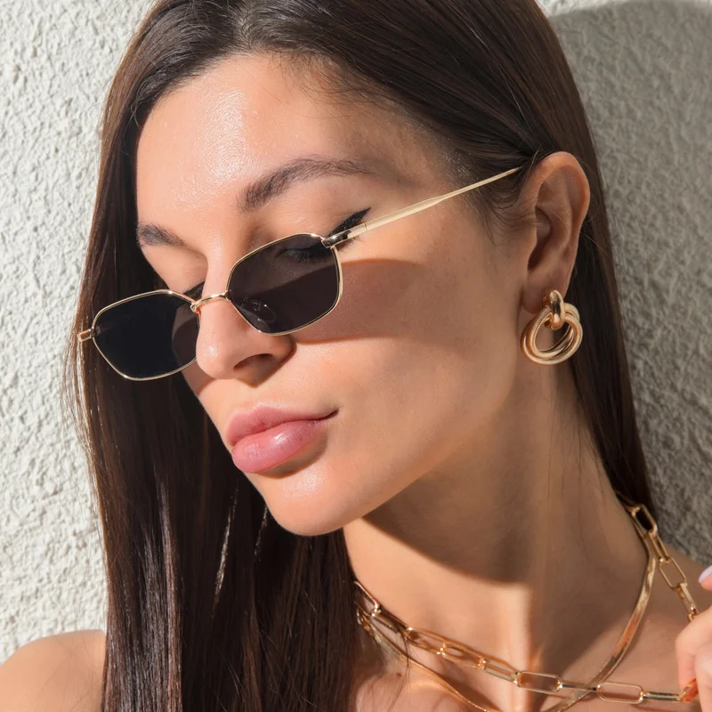 

NYWOOH New Small Metal Polygon Sunglasses for Women Fashion 2023 Sunglass for Male Female Trendy Ocean Film Sun Glasses UV400