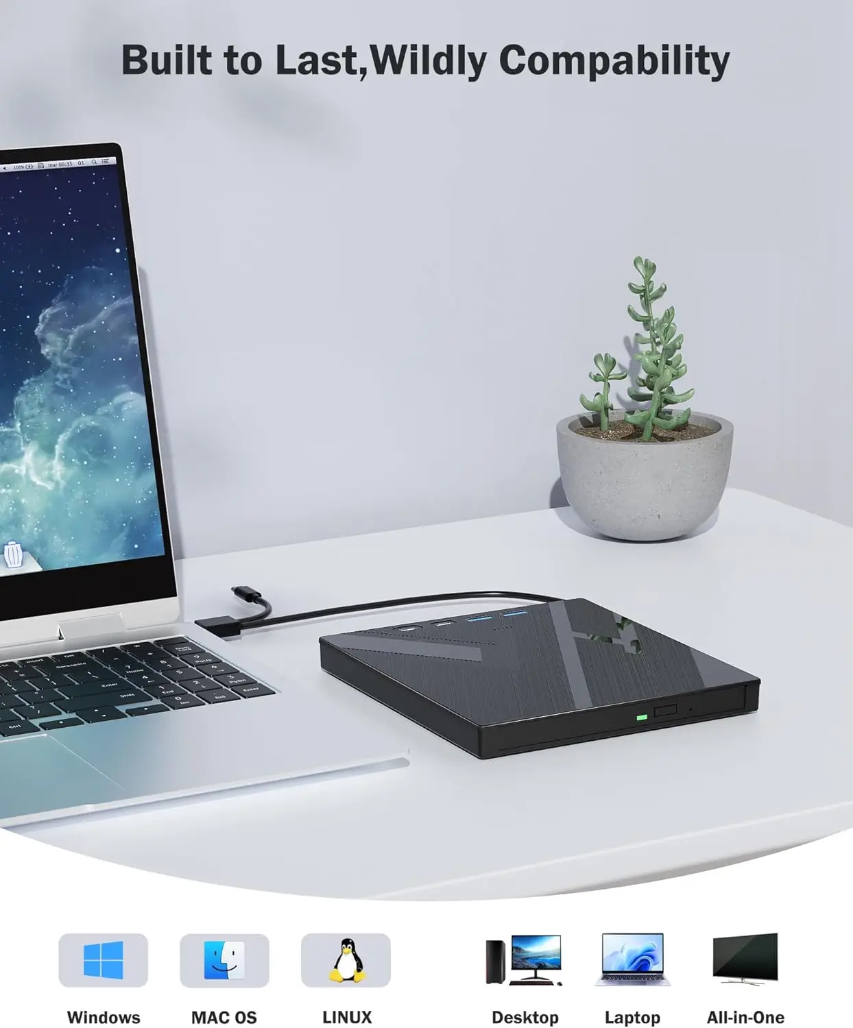 7 in 1 External Bluray Optical Drive for Laptop PC USB 3.0 Type-C BD DVD CD-RW Player Portable Burner with SD/TF Card Slot 5