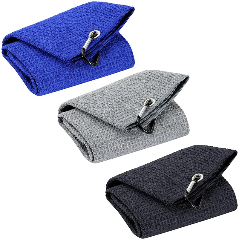 

3 Pcs Tri-Fold Golf Towel Sports Towel With Loop Clip Sweat-Absorbent Towel For Hanging On Golf Club Bag