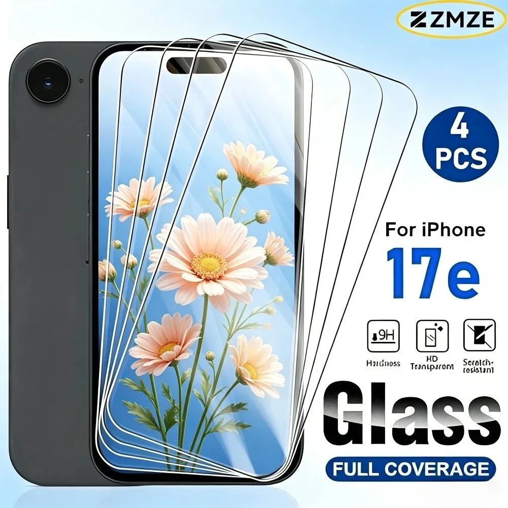 Lot de 4 protections d'écran en verre trempé ultra-clair pour iPhone 17e, 15, 16, 17, 14 Pro Max, 16e Air, et iPhone 15, 14 Plus, 13, 12, 11 Pro