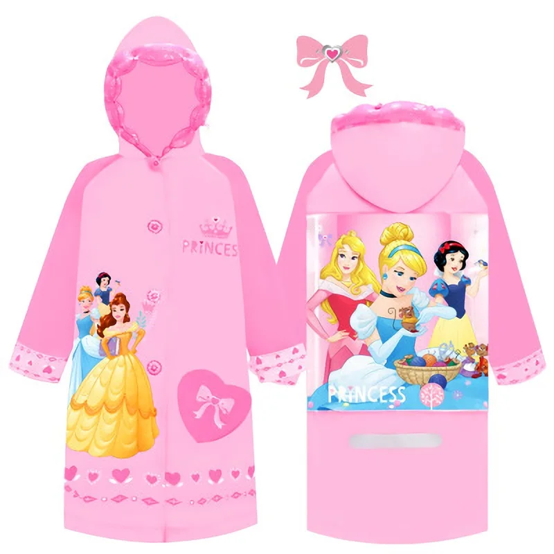 Disney Princess Children Cartoon Waterproof Hooded Rain Coat Jacket Raincoat 