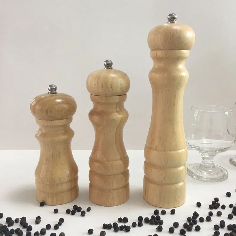 5/8/10 Inch Solid Wood Salt and Pepper Mills Spice Grain Grinder with Adjustable Ceramic Grinding Core Kitchen Tools Mills