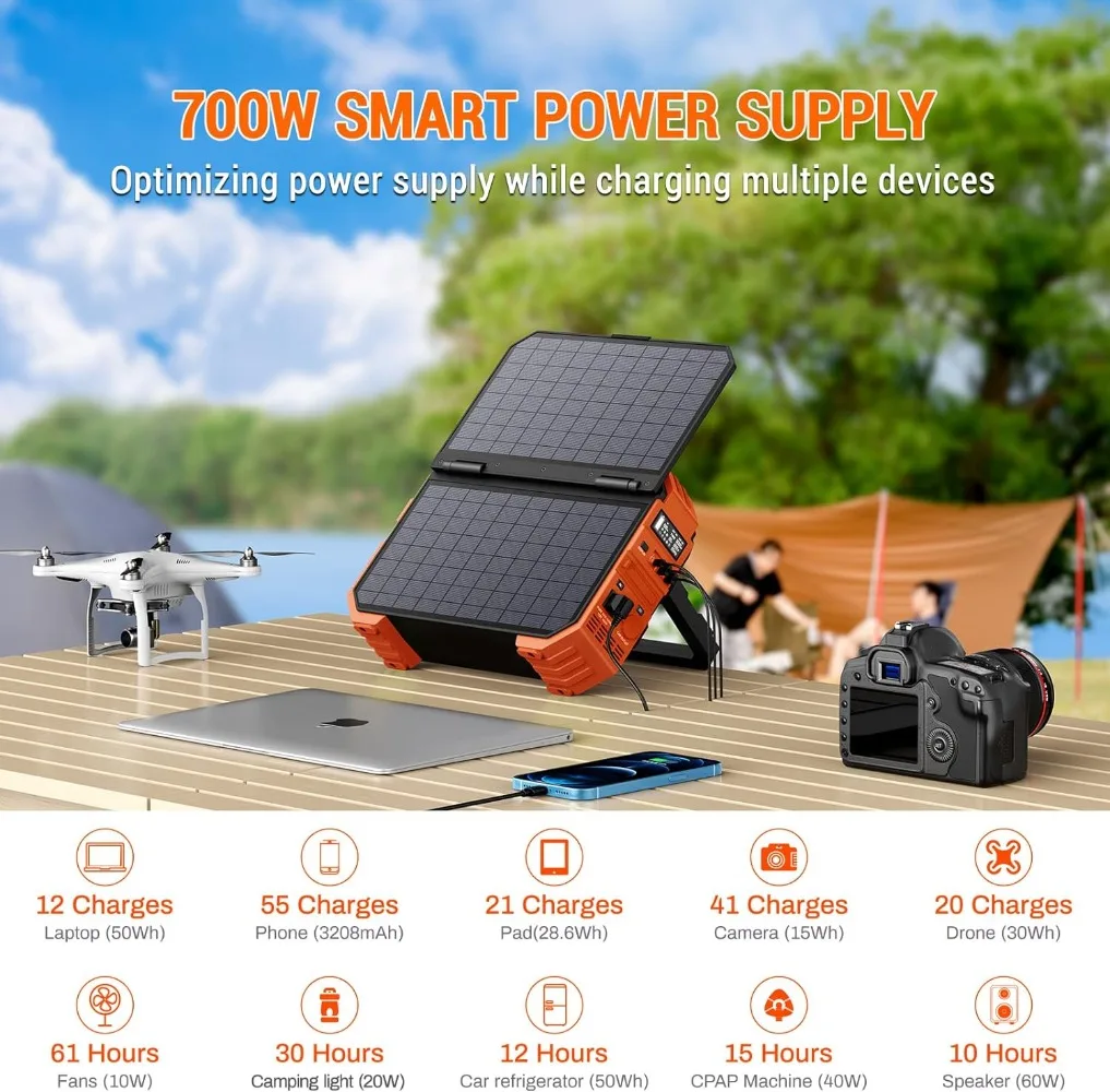 Description Picture 5 of itemPortable Power Station with Built-in Solar Panel LiFePO4 Battery Pack Solar Generator for Outdoor Camping RV Travel