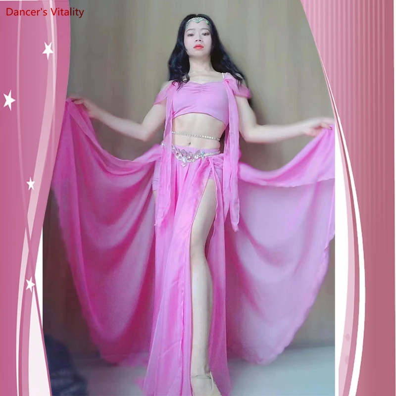 Bellydance 의상 Luxory 여성 밸리 댄스 쉬폰 민소매 탑 + 롱 스커트 2pcs Cusomzied 성인 어린이 동양 복장 착용