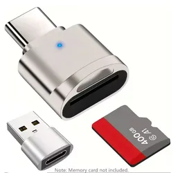 Universal TF and Micro SD Card Reader with Type C USB Adapter (Silver Silver)