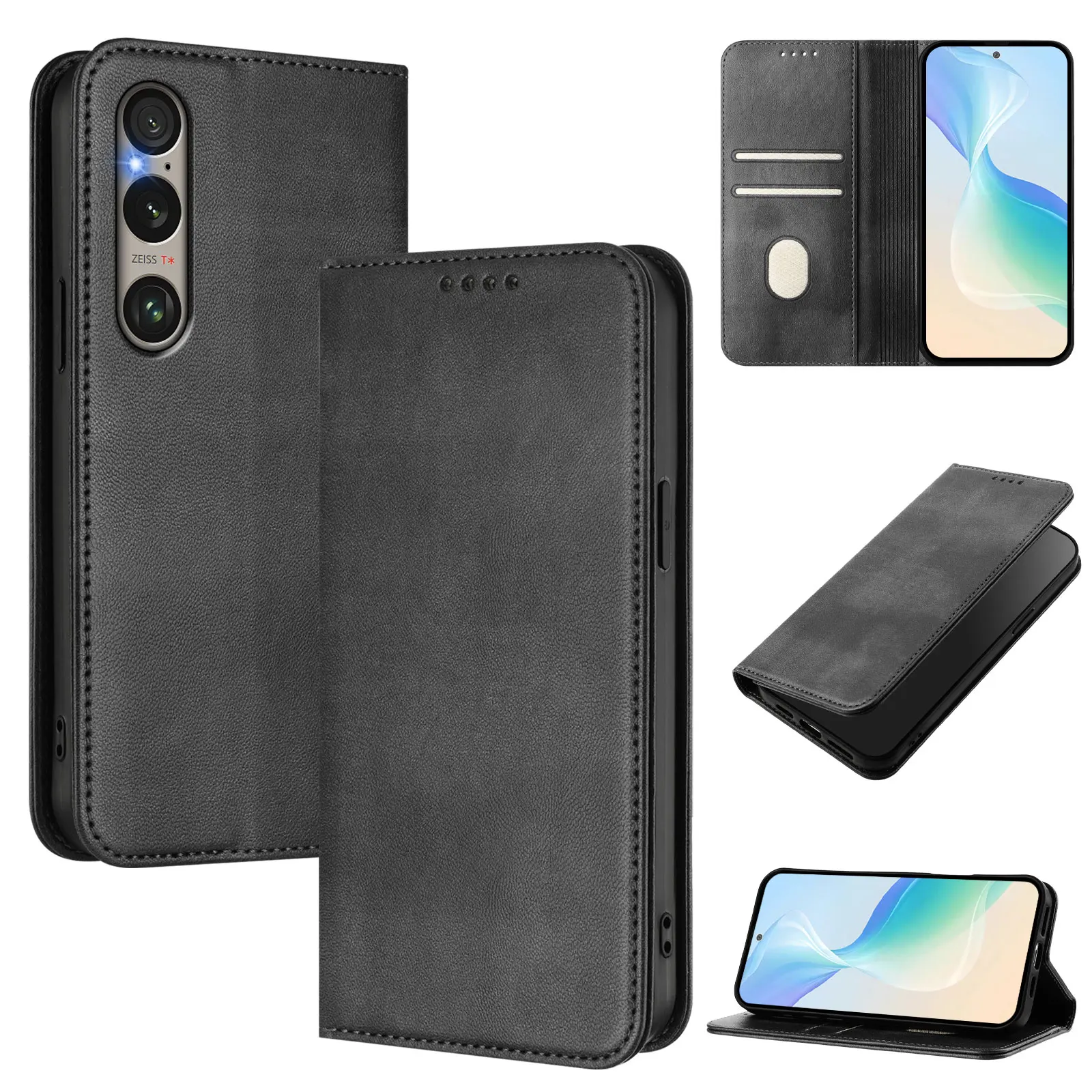 Luxury Magnetic Skin Leather Phone Case Wallet with Flip Cover and Stand Function
