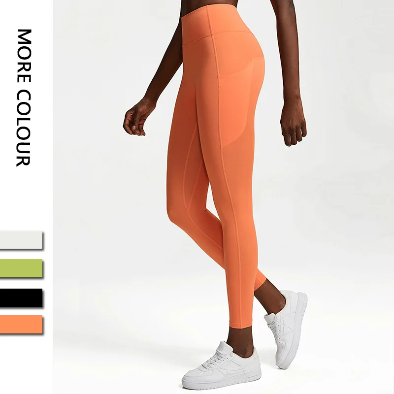 Dave&Di Fashion Breathable Splicing Slim Fit  Naked Yoga Pants  Women's Sports Fitness SeamlessCropped Pants Women