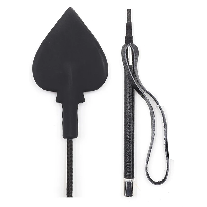 55CM Black Silicone Butterfly Shaped Top Long Straight Whip Riding Crop Flogger Paddle Slapper Horse Training Dressage Whips 4