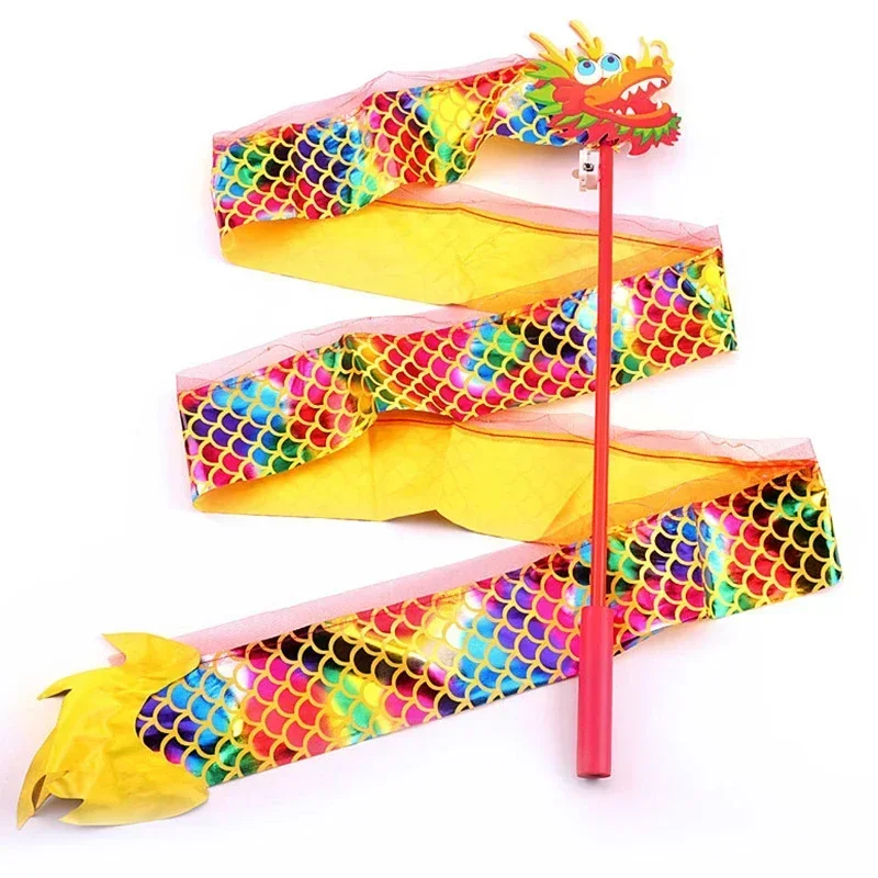 1M/2M LED Luminous Dragon Dance Ribbon Playing Dragons Children's Props Hand Dance Fitness Swing Lantern Wulong Lion Head 4