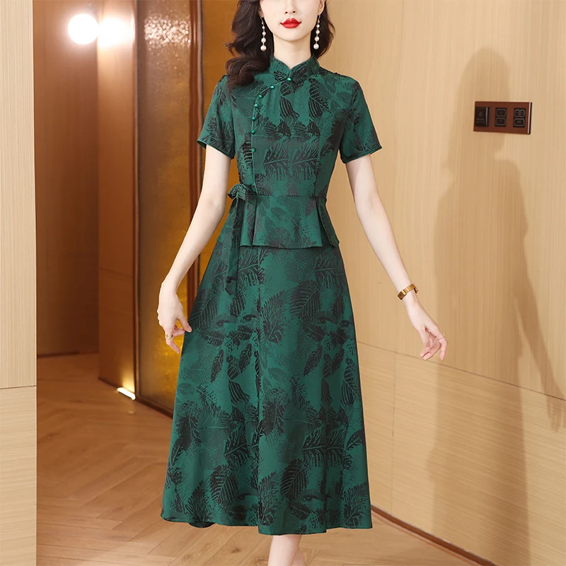 

2023 new summer cheongsam improved long female red daily new Chinese plus-size dress