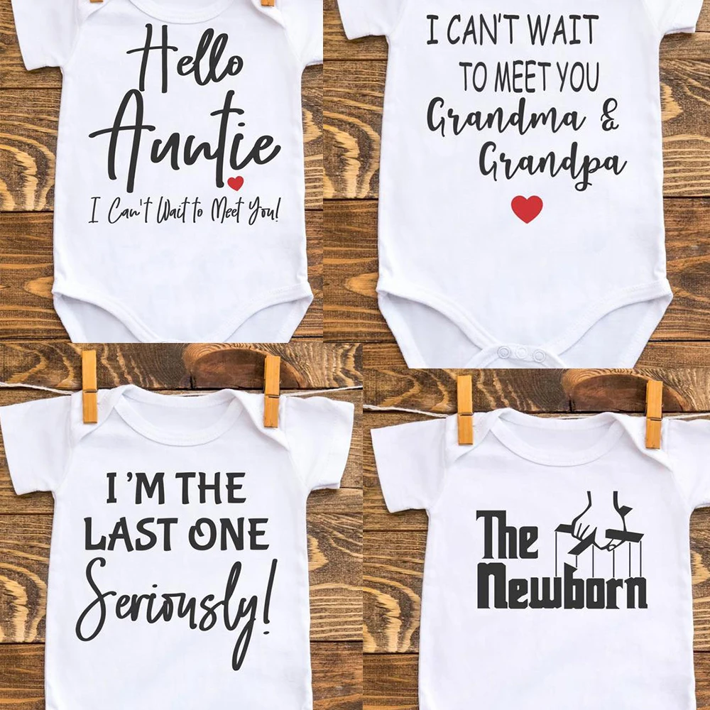 

Cant Wait to Meet Grandma Grandpa&Auntie Baby Girl Boy Clothes Bodysuit Pregnancy Announcement Clothes One Piece