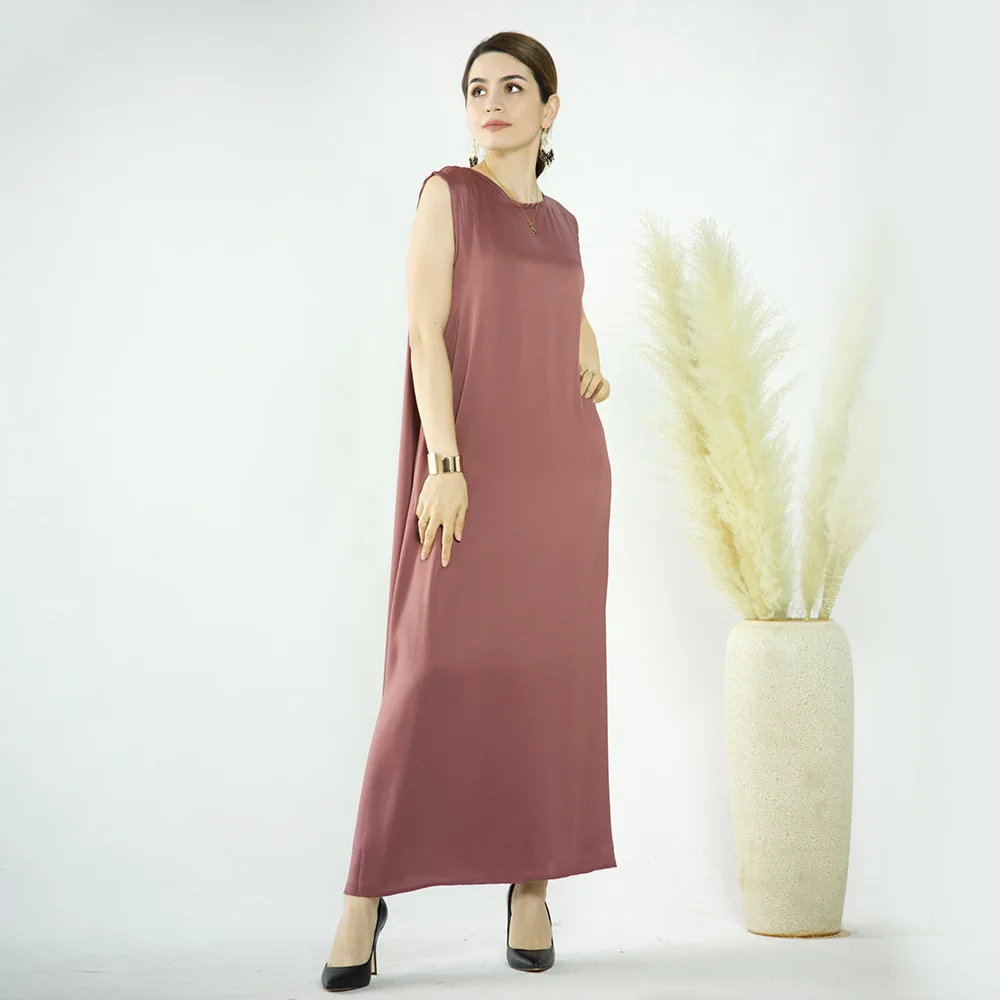 

Wepbel Dubai Solid Color Base Dress Women O-neck Sleeveless Loose Long Dress Casual Fashion Inner Wear Robe Clothing Dress