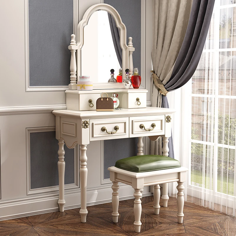 

American dressing table modern simple solid wood dressing table European luxury small bedroom online celebrity ins wind