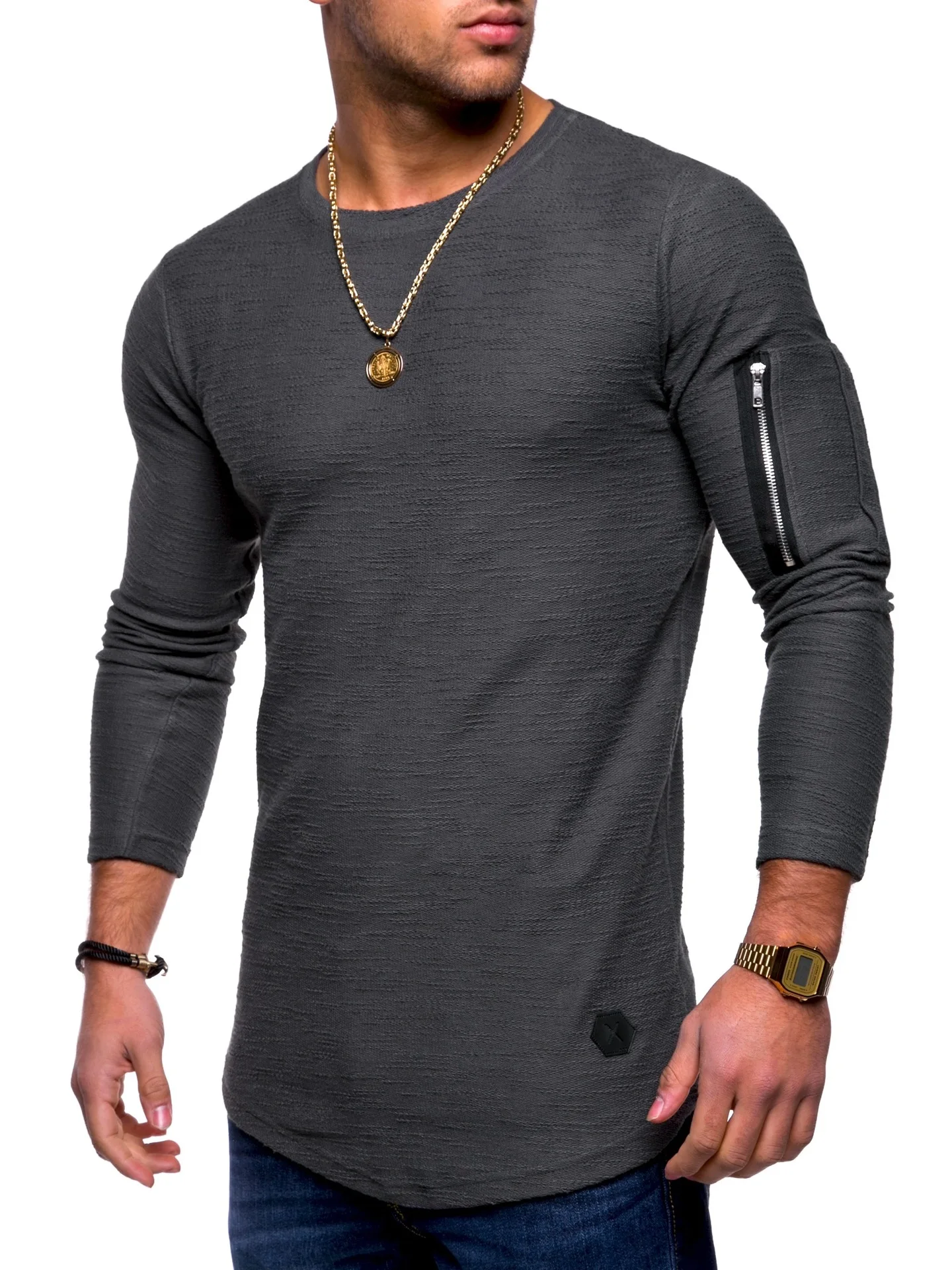 

Fitness 2023 new T-shirt men's spring summer T-shirt top men's long-sleeved cotton T-shirt bodybuilding folding T-shirt men