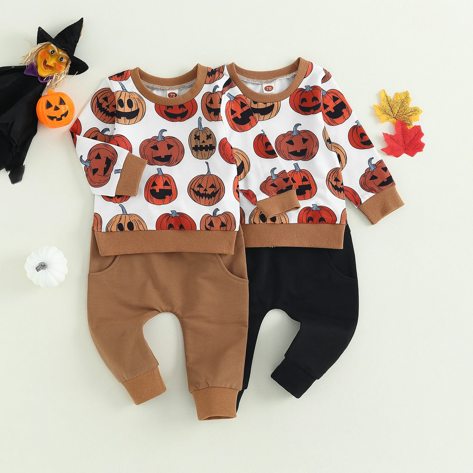 

Bmnmsl Toddler Boys Fall Outfits Pumpkin Print Crew Neck Long Sleeve Sweatshirts and Long Pants 2Pcs Halloween Clothes Set