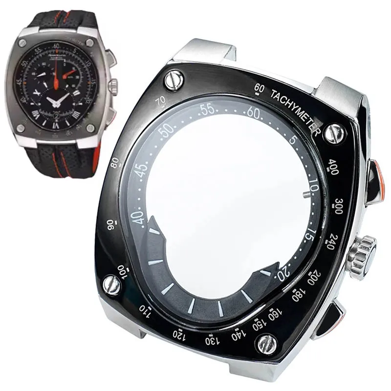 Stainless Steel Watch Case with Black Scale Ring and Glass Shell Finish