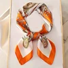 27.5" Chain Printed Square Scarf Elegant Thin Breathable Decorative Neck Scarf Orange Windproof Headscarf For Women 4