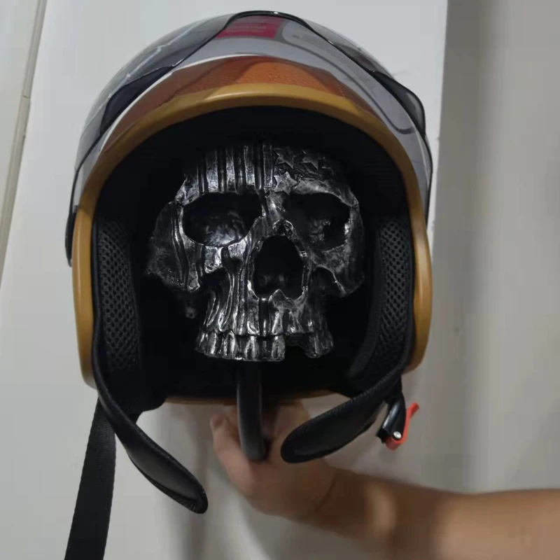 Porta casco teschio moto creativo resina artigianale a parete teschio casco  Rack Halloween Horror giacca gancio gancio regalo