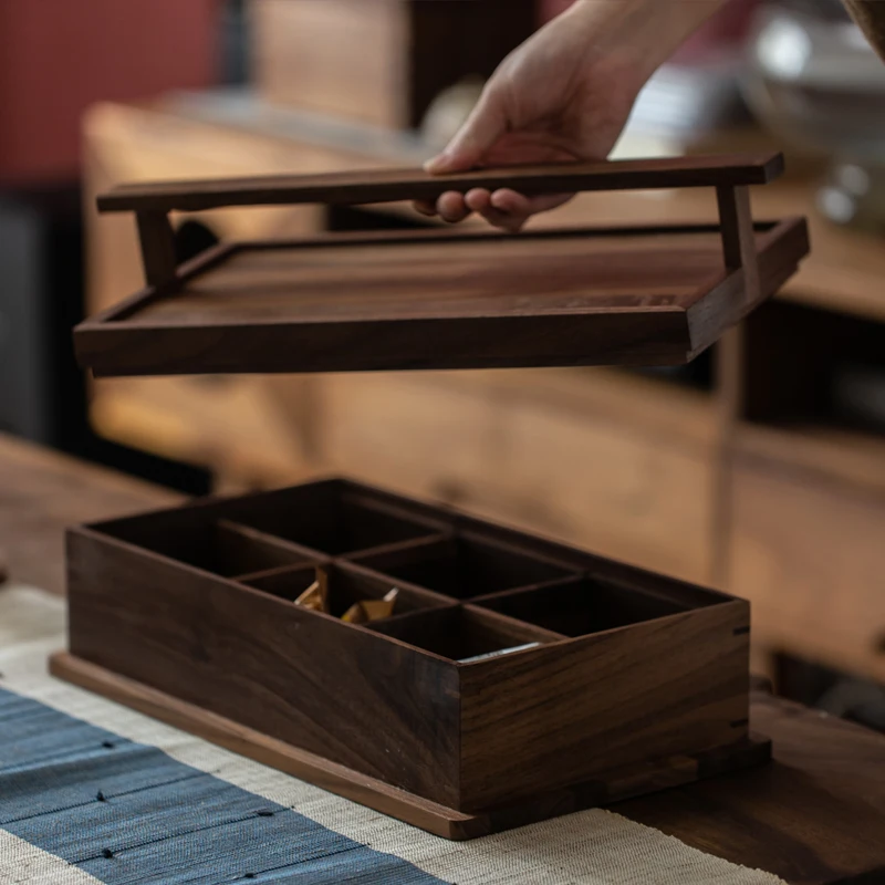 

Black walnut snacks dried fruit sundries box tea furniture leisure storage box wooden tea suitcase basket