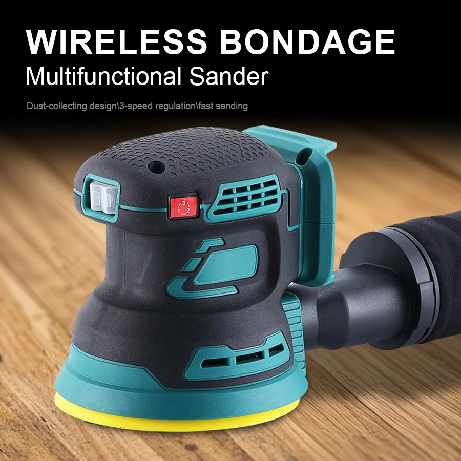 Mini Brushless Electric Sander 125mm 3 Speed Adjustable Wood Grinder Polishing Sanding Machine for Makita (No Battery)