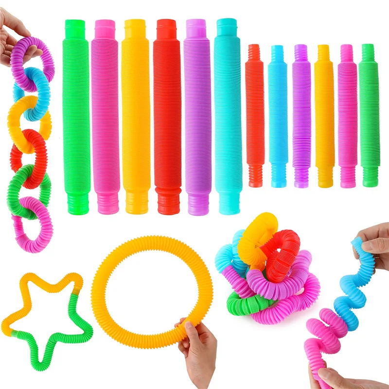 

6 PCs Colorful Telescopic Tube Children's Vent Decompression Plastic Stretching Corrugated Tube Children Adult Stress Relief Toy