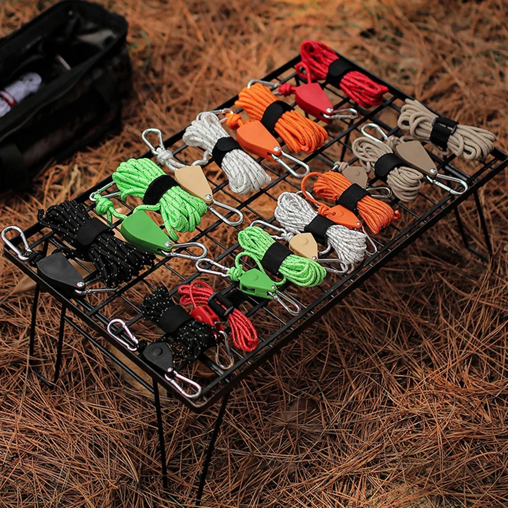 1.6/4M Camping Rope Tent Adjustable Rope Fastener Fixed Buckle Pulley Tensioner Ratchet Hangers Lights Camping Awning Wind Rope