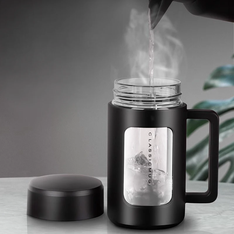 GIANXI Glass Water Cups With Handle Portable Leakage-proof Scalding Protection Mug Anti-fall Glass Tea Cup,glass cup,heat resistant coffee glass cup,heat resistant glass cup,glass water cup