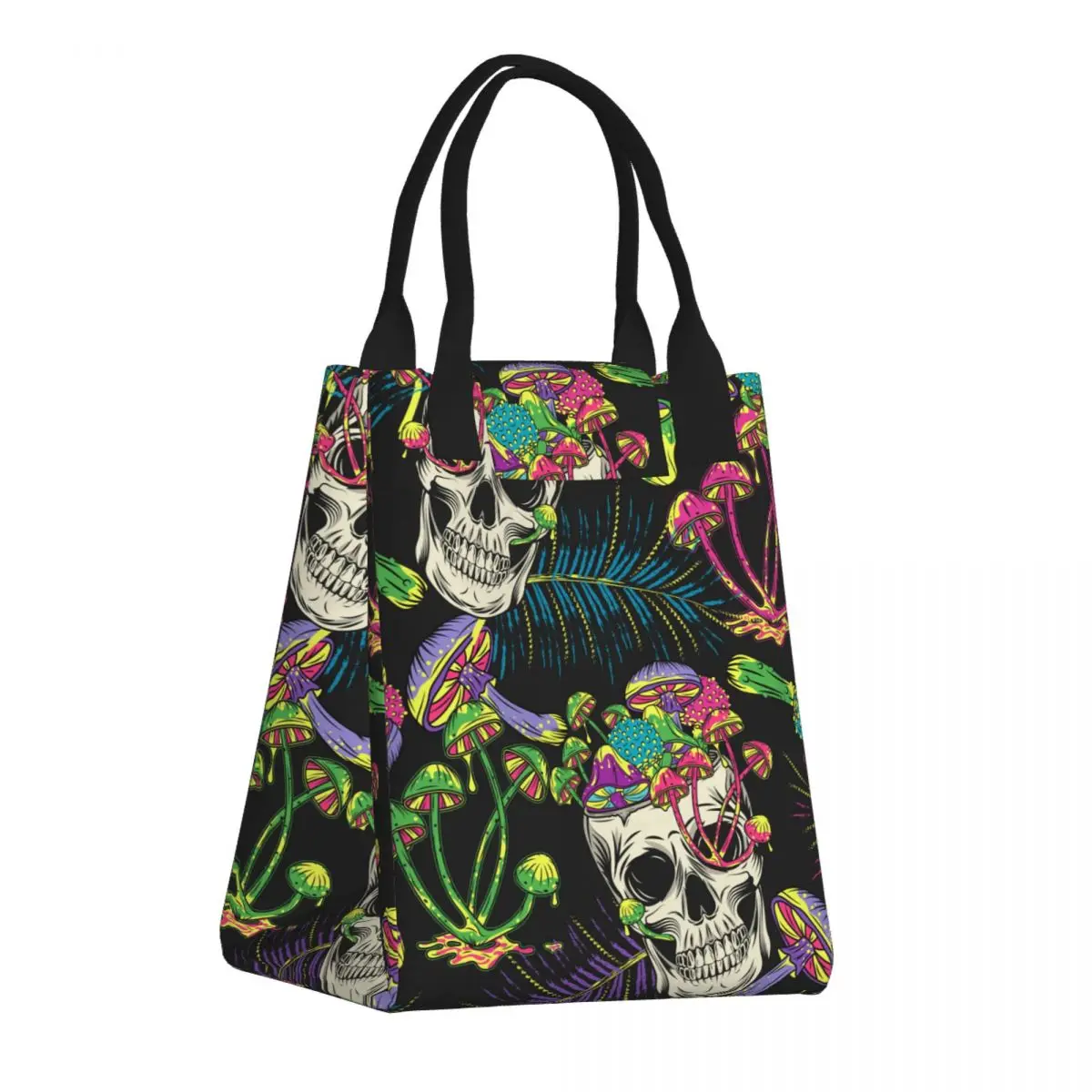 

Portable Lunch Bag Fresh Cooler Pouch Convenient Lunch Box Tote Crazy Mad Skull Magic Mushrooms Hippie Container Bag