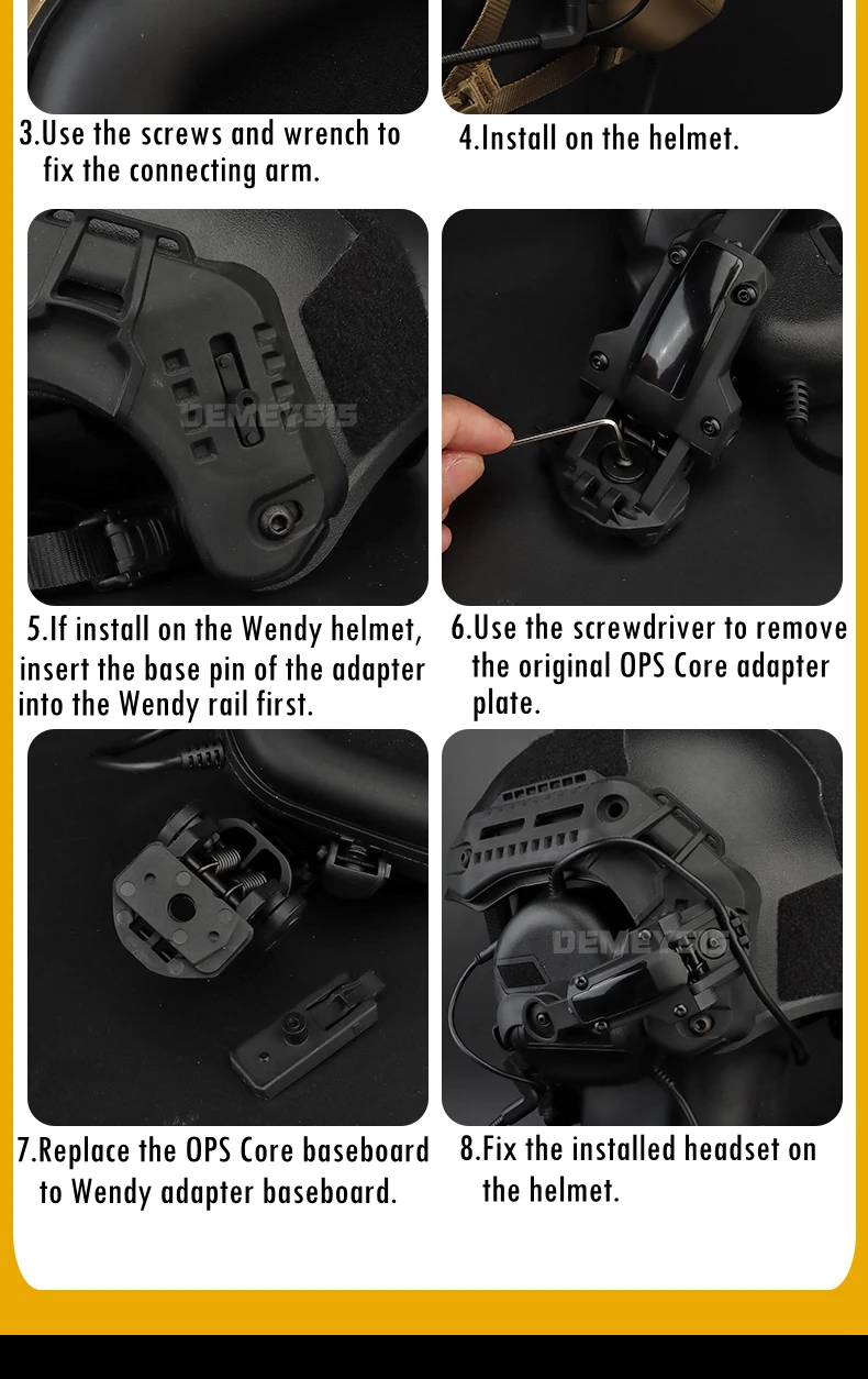 Shooting Headset Bracket Kit Multi-angle Rotation Helmet Rail Adapter Fit OPS Core ARC and Team Wendy M-LOK Rail Headphone Mount