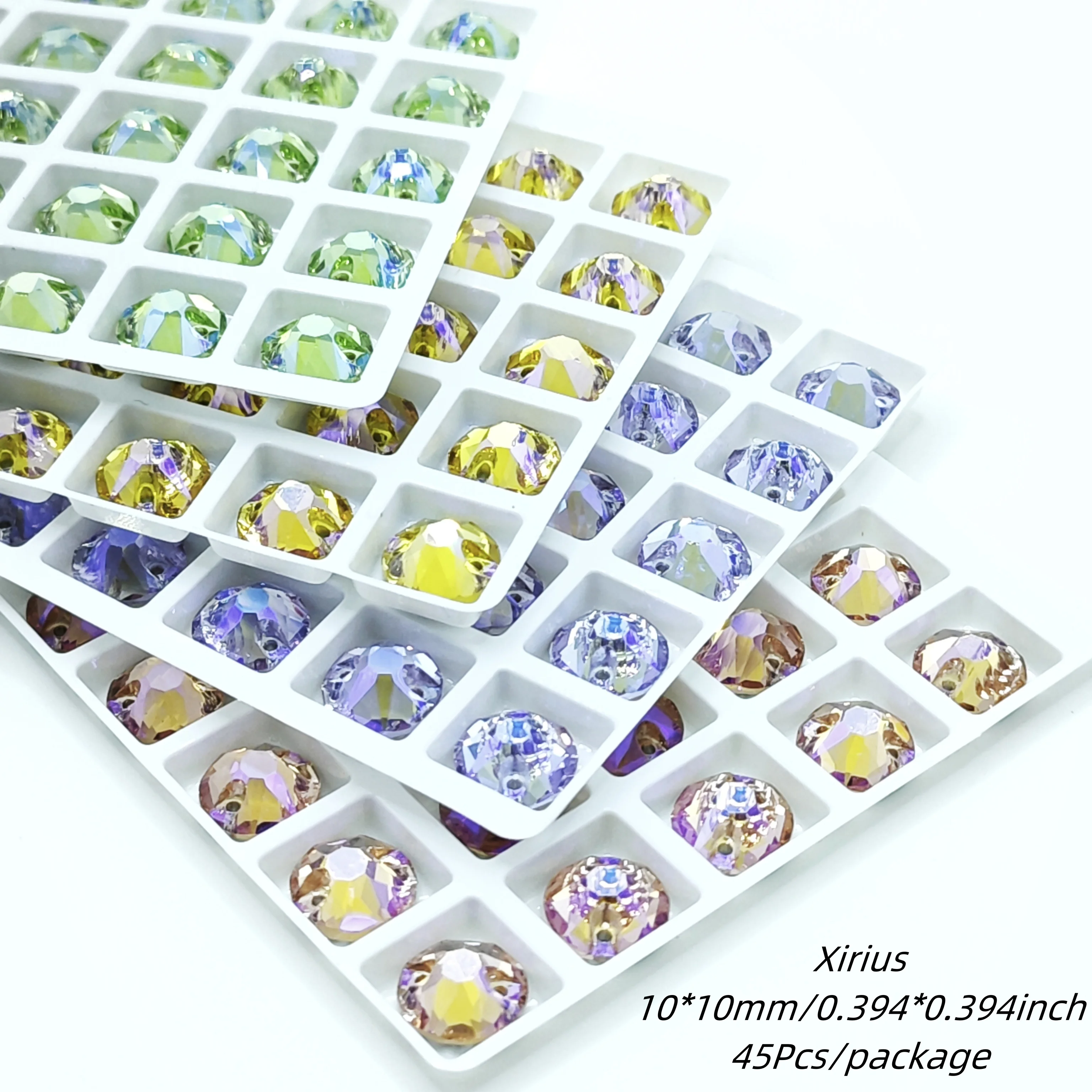 5A 베벨 글래스 바느질용 라인스톤 Xirius10*10mm 45개/팩 DIY 의류 및 신발 가방 바느질용 루즈 스타일 플랫백