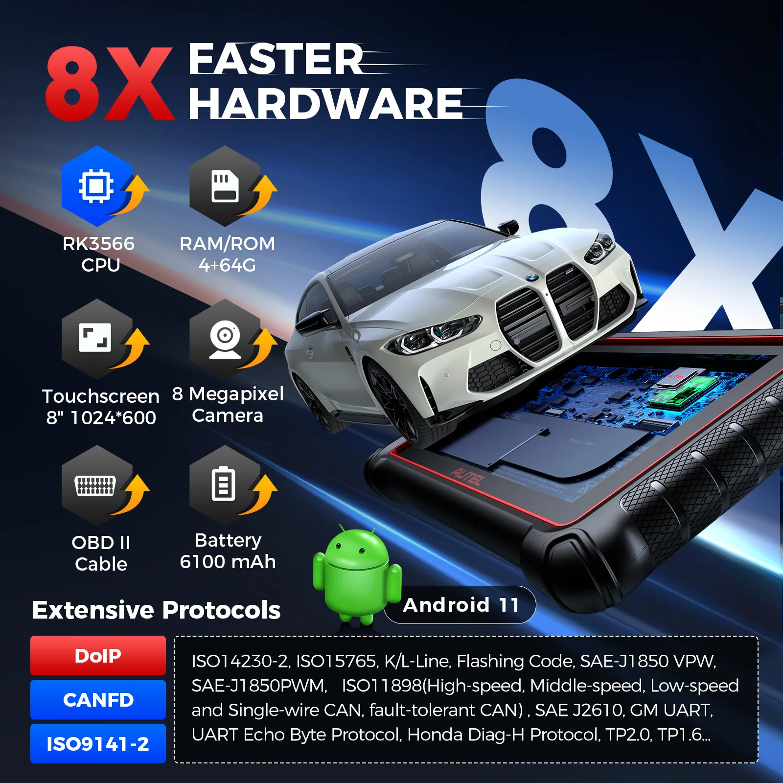 Autel MaxiCOM MK900 診断ツール CAN FD DoIP 8 インチ双方向 OBD2
