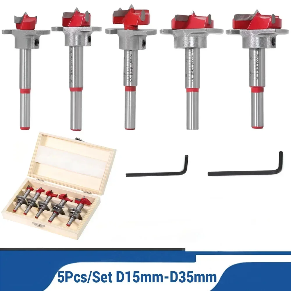 

5Pcs/Set D15-D35mm Adjustable Positioning Hole Saw Kit Carbide Drill Bits Set Hinge Hole Opener Drilling Tool For Woodworking