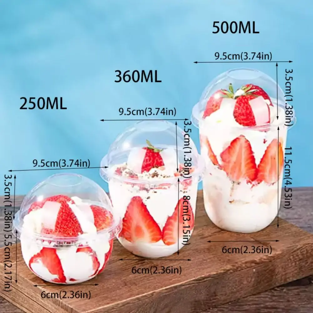 50pcs 250/360/500ML Disposable Cake Cup U Shaped Transparent Ice Cream Cup Plastic with Dome Lid Dessert Business