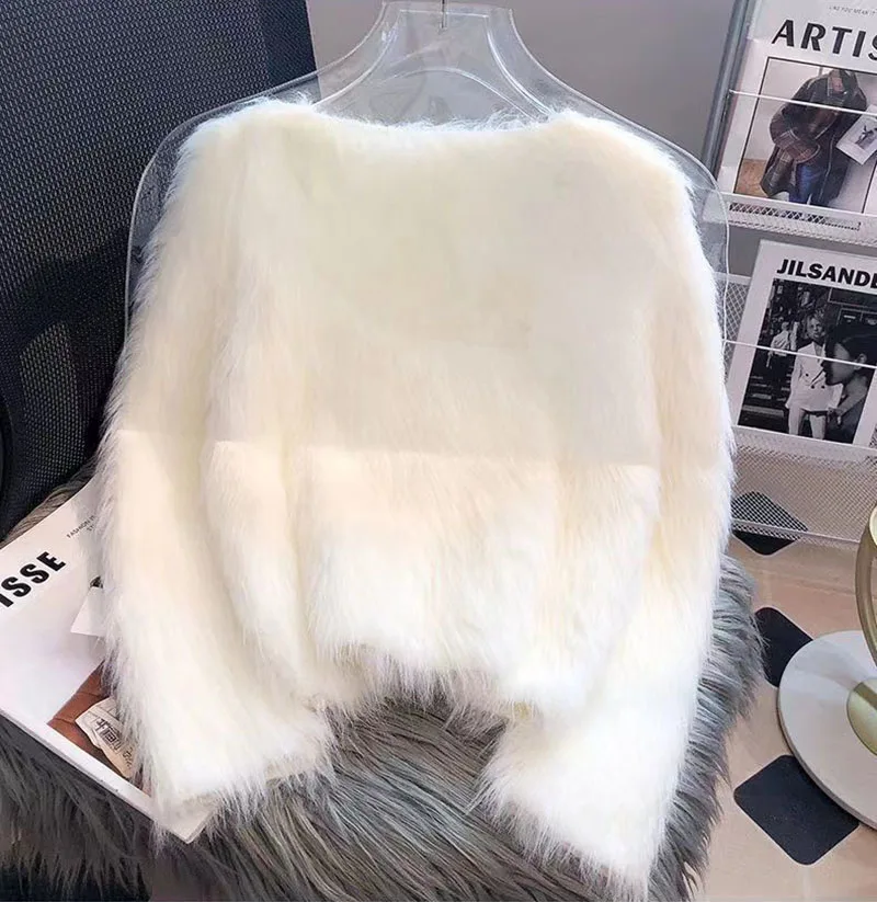 Cropped White Knitted Cardigan Women Korean Mink Cashmere Sweater Outerwear Black Long Sleeve Knitwear Winter Jumpers New