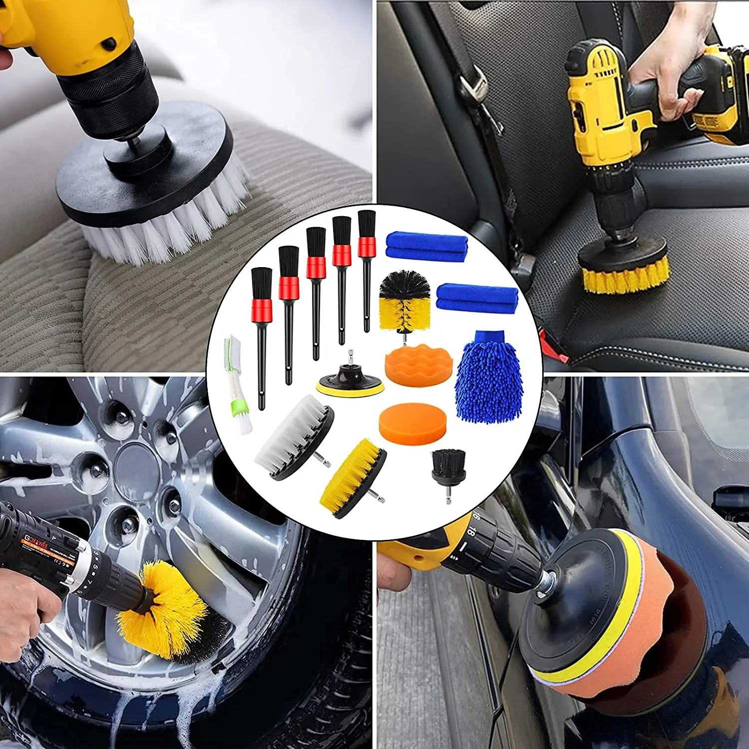 Car Cleaning Kit Scrubber Drill Detailing Brush Set Air Conditioner Vents  Towel Washing Gloves Polisher Adapter Vacuum Cleaner - Sponges, Cloths &  Brushes - AliExpress