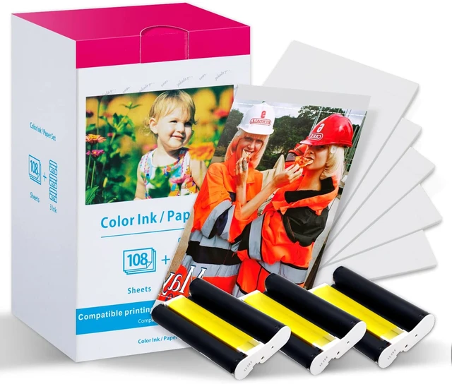  Compatible with Canon Selphy CP1500 Ink and Paper for CP1300  CP1200 CP1000 CP910, KP-108IN KP108 3 Color Ink Cartridges and 108 Photo  Paper Sheets (4'' x 6'' Glossy Paper) for