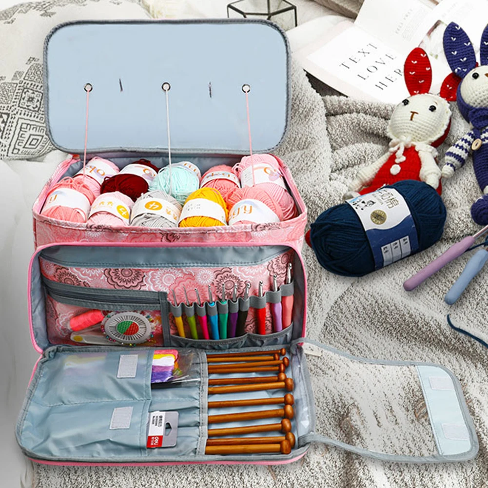 Yarn Storage Bag Oxford Cloth Knitting Crochet Tote for DIY Thread Wool Crochet Hooks Sewing Needles