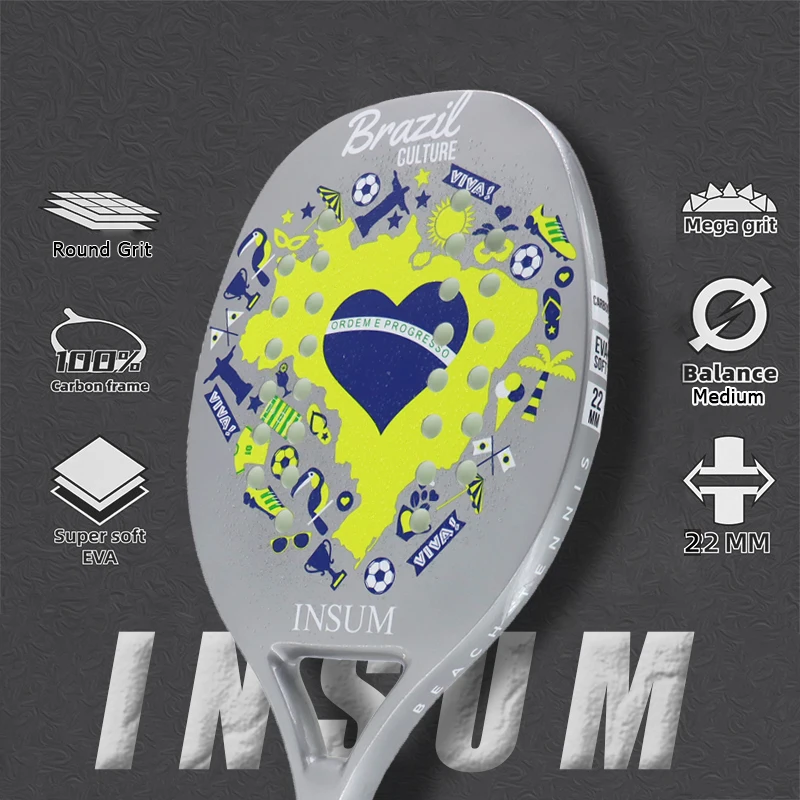 Beach Tennis Racket 100% Carbon Fiber EVA SOFT Round Surface For Men and Women INSUM Raquete Beach Tennis tennis racket