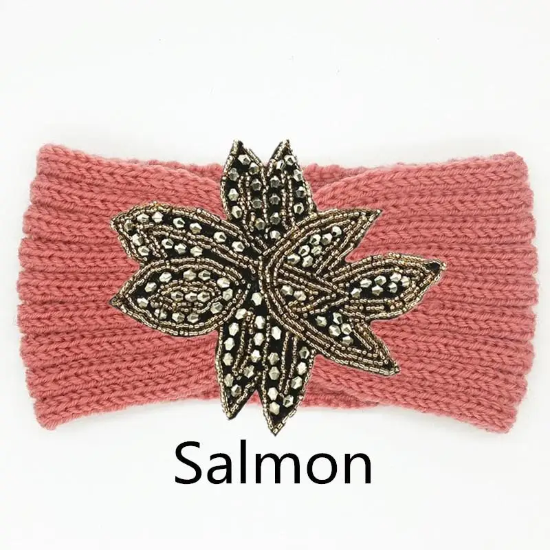 Kristall Perlen Blume Stricken Stirnband Für Frauen Winter Wolle Ohr Wärmer Haarband Turban Headwrap Haar Zubehör Bandeau – Detail 10