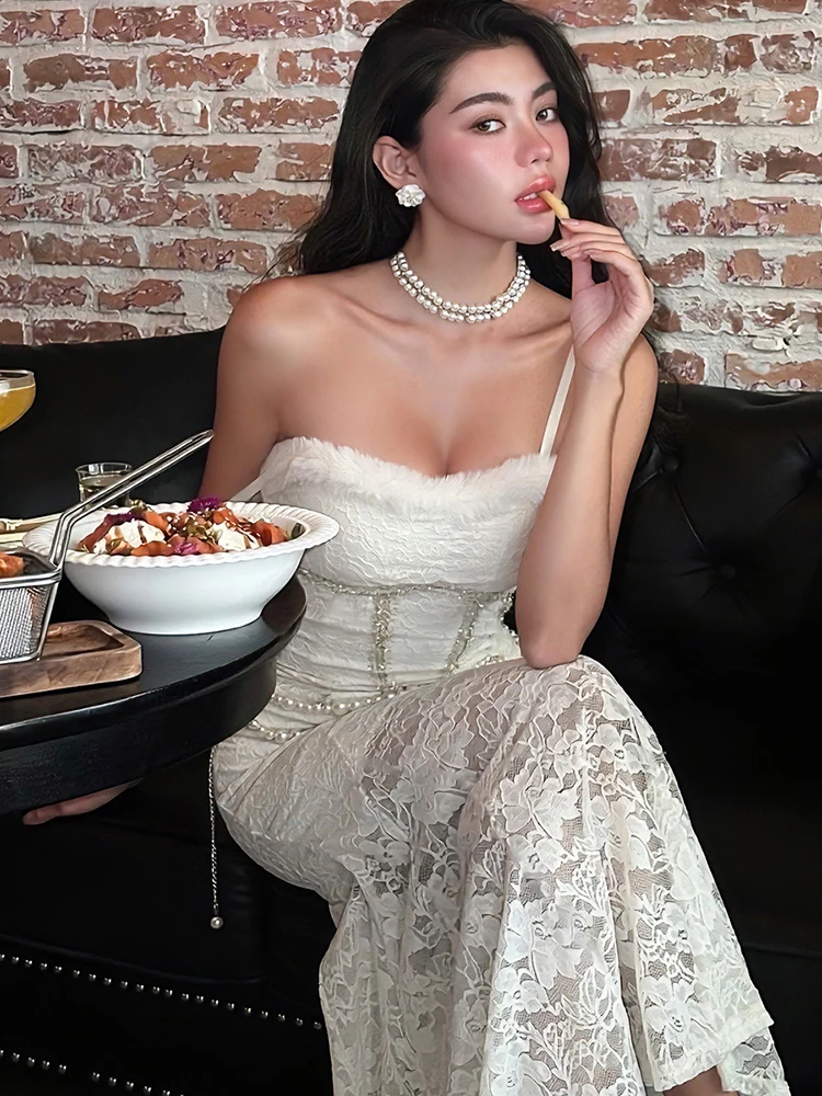 Nibber Furry Patchwork Dress Women Shiny Thread Gown Evening Sexy Jacquard Square Collar Valentine's Day Party Club Vestidos