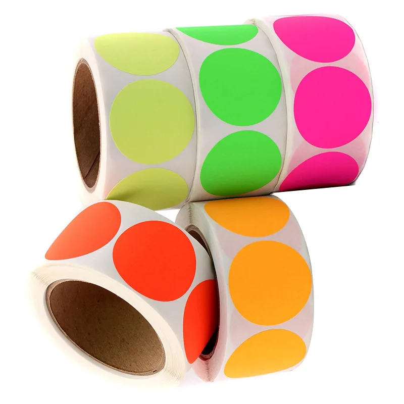 5Rolls/Pack Circular Labels 2.5cm Round Stickers Fluorescent Colored Self-adhesive Label Sticker Gift Envelope Sealing Sticker