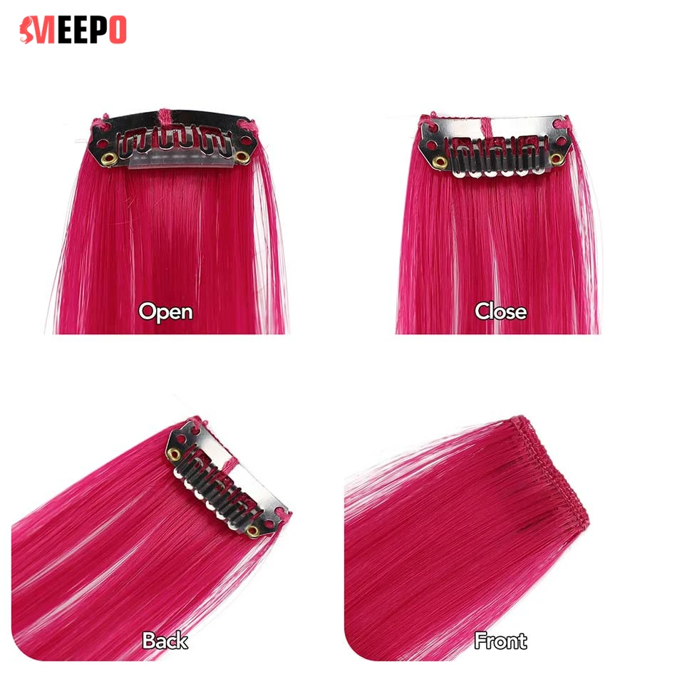 MEEPO 24Inch Deep Wave Hairpiece Synthetic Hair Extensions 10 Pieces/Set Clip In Hair Extension Pure Color Clip In One Piece