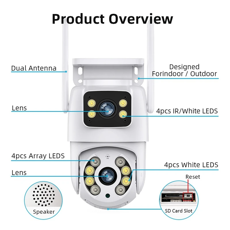 ABVH-Camera Dual Lens Outdoor Night Vision Human Detection Auto Track CCTV Surveillance IP Camera Security Protection EU Plug