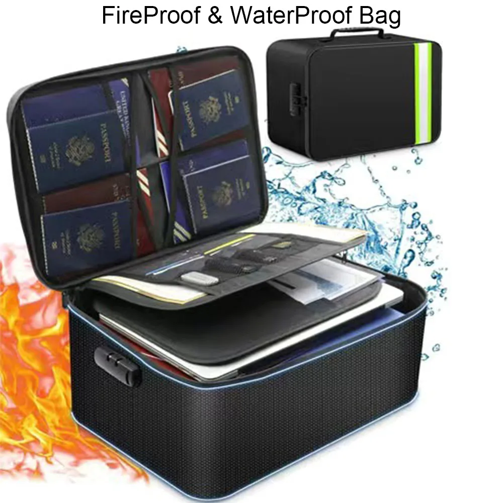 Fireproof Waterproof Document Bag File Passport Fire Resistant Storage Bag Portable Travel Money Jewelry Safe Box Organizer Bag